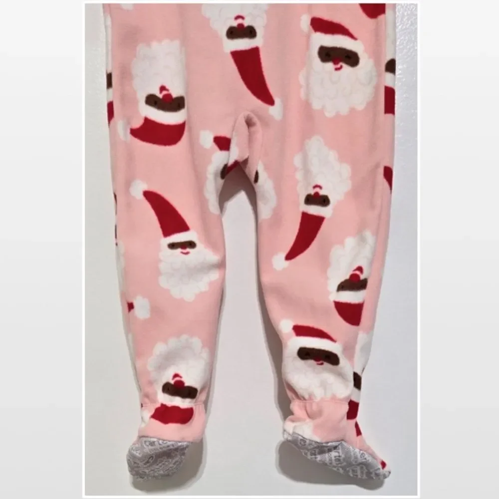 Carters Kid Pink Santa Christmas Fleece Pajamas Sleeper 3T